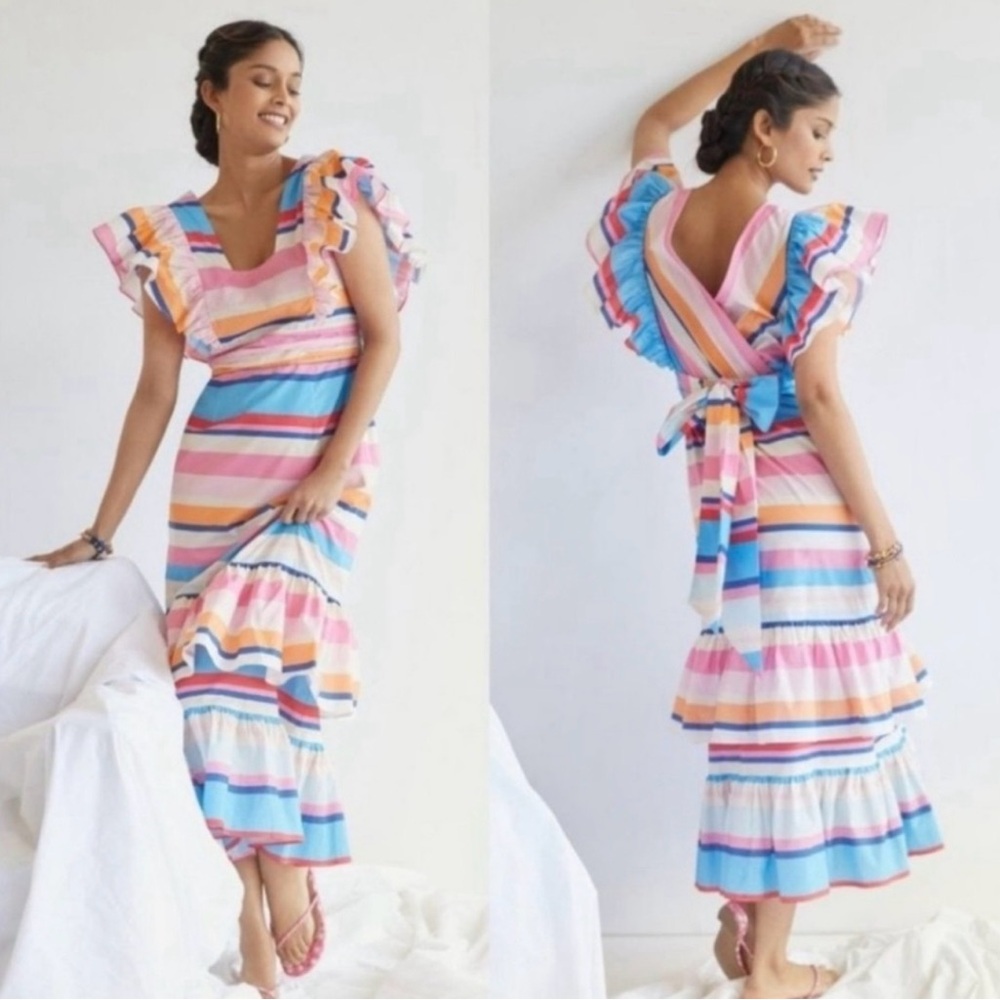 Anthropologie Plenty by Tracy Reese Multicolor Striped Midi Dress Size Small